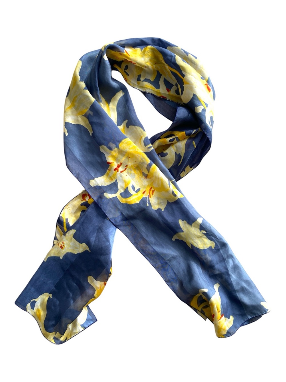 Vintage Silk Blue and Yellow Scarf